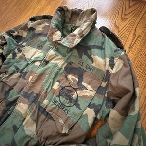 Alpha Industries US Navy Sea Bees Woodland Camo Cold Weather Field Coat Size S